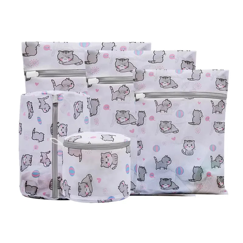 Cat Face Mesh Laundry Bag with Zipper for Delicates