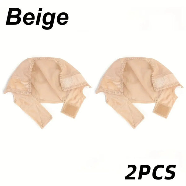 Paar beige, verstellbare Spitzen-Perücken-Caps mit Samtgriff