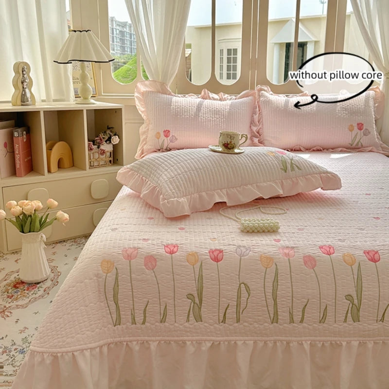 Embroidered Tulip Coverlet Set with Pillow Shams