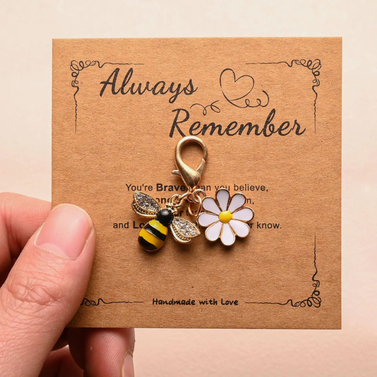 Floral Blessing Card Keychain with Bee Motif