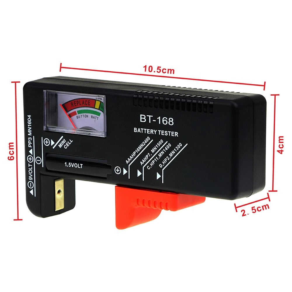 Universal Battery Tester with LCD Display for AA, AAA, 9V, and Button Cells