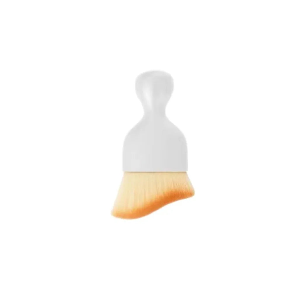 A white ultra-soft curved detailing brush used for cleaning car vents, seats, and gaps.