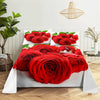 Red rose 3D digital print bedding set featuring large red roses on a white background