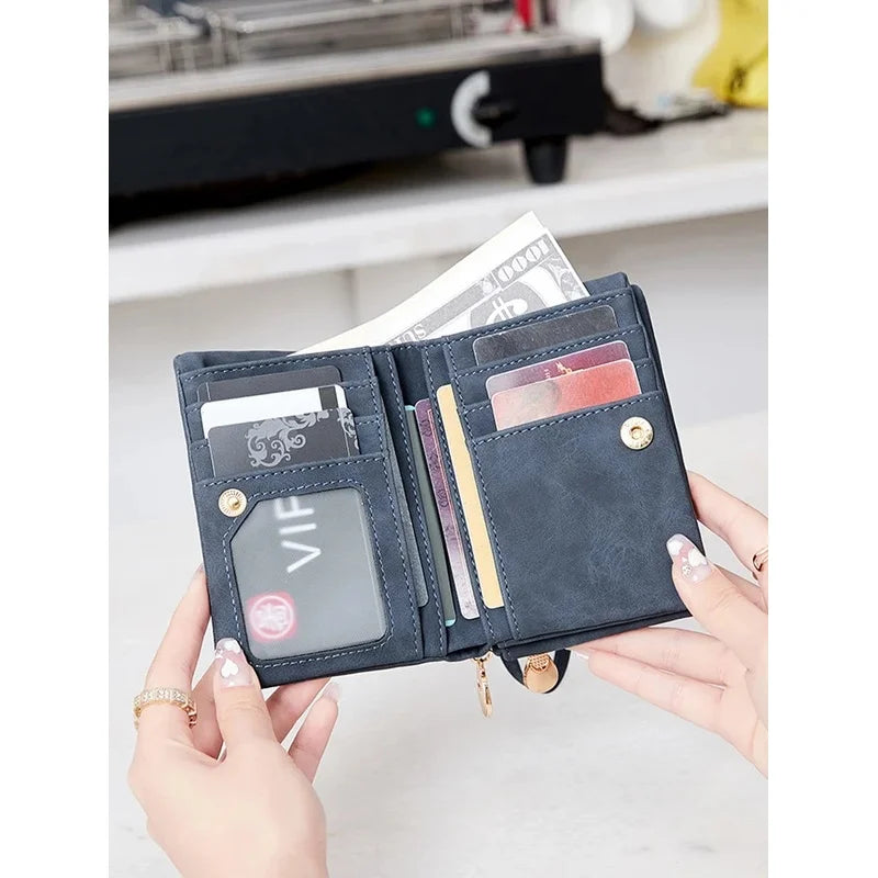 Vintage PU Leather Foldable Clutch Wallet with Wrist Strap