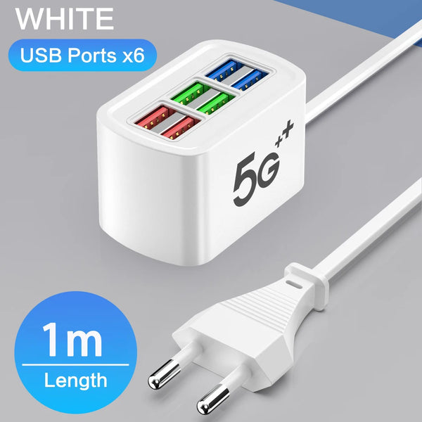 محطة شحن سطح مكتب بـ 6 منافذ مع مركز USB