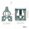 A set of seven universal metal trim panel fastener clips, measuring 11.5mm wide and 16.2mm long.