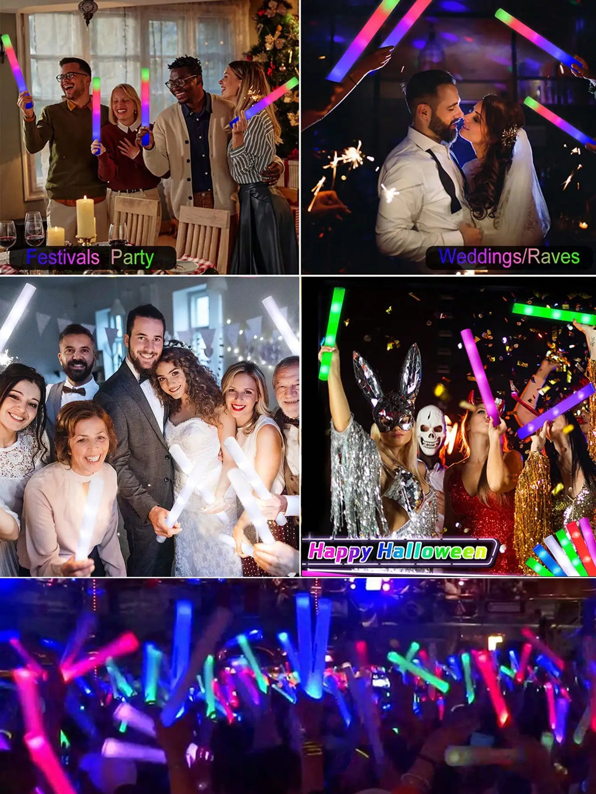LED Foam Glow Sticks with 3 Light Modes