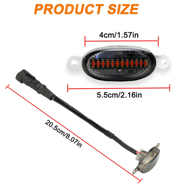 A smoked lens LED front grille marker light assembly with various dimensions shown.