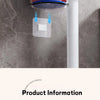 A set of long handle toilet brushes with disposable heads and a wall-mounted holder shown in sizes S, M, and L.
