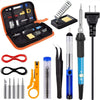 A kit of soldering iron tools including a soldering iron, multimeter, and five extra tips.