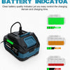 A black battery indicator device is shown with green, orange, and red lights indicating charge levels of 100%, 60%, and 20%.