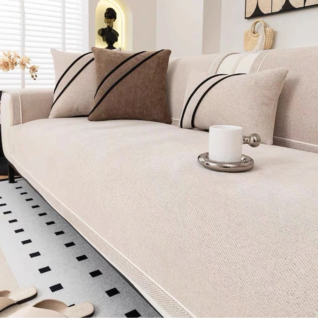 Luxurious Chenille Sofa Cover with Anti-Slip Backing