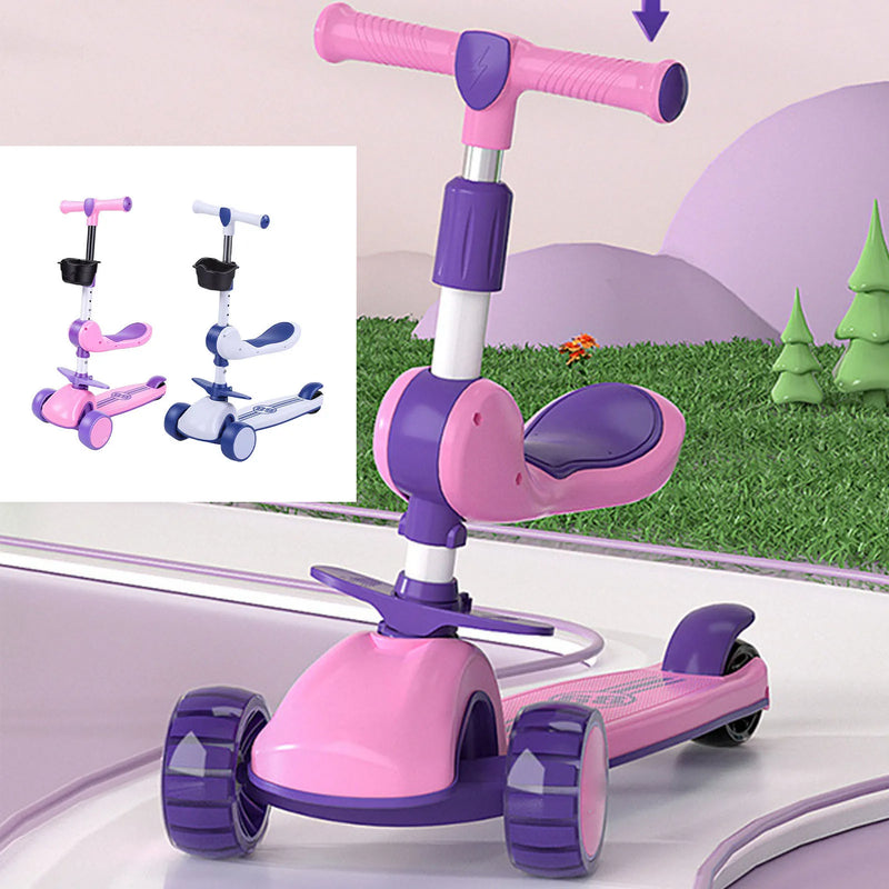 Kids 3-Wheel LED Light-Up Scooter with Adjustable Handlebar & Removable Seat