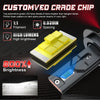 A yellow LED crade chip component is shown next to a headlight assembly, highlighting its high brightness and performance.