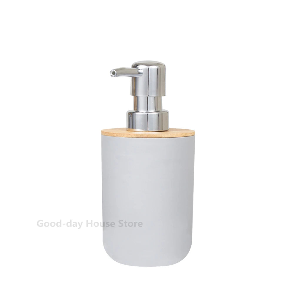 Bamboo Bathroom Organizer Set with Soap Dispenser