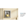 A close-up view of a heavy-duty metal padlock with keys mounted on a wall for locker security.