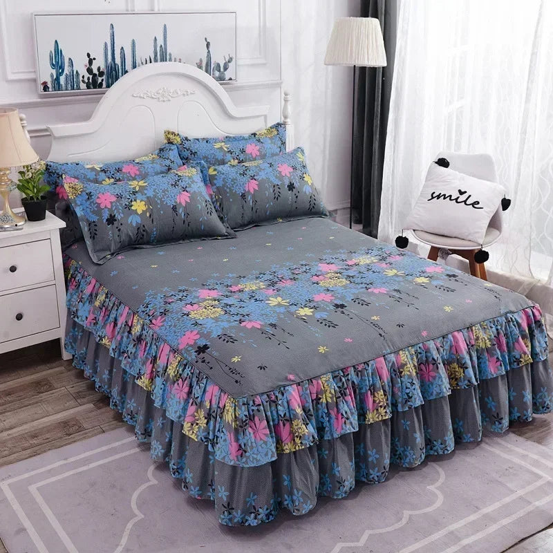 Floral Ruffle Bed Skirt with Matching Pillowcases