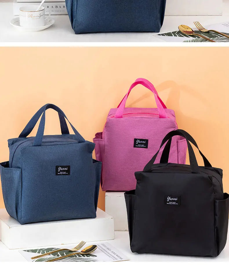 Insulated Canvas Lunch Bag with Double Pockets