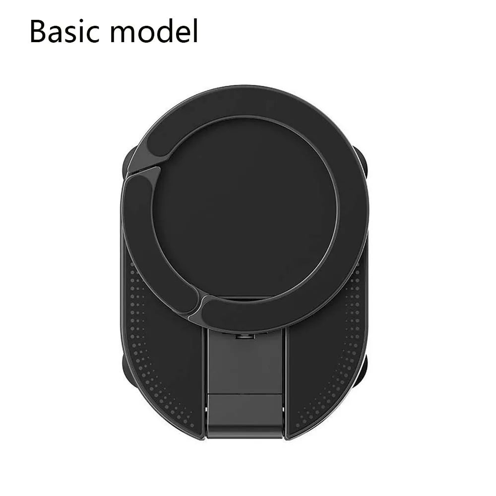 A black Versatile Magnetic 3-in-1 Phone & Tablet Stand with a circular base and magnetic attachment points.