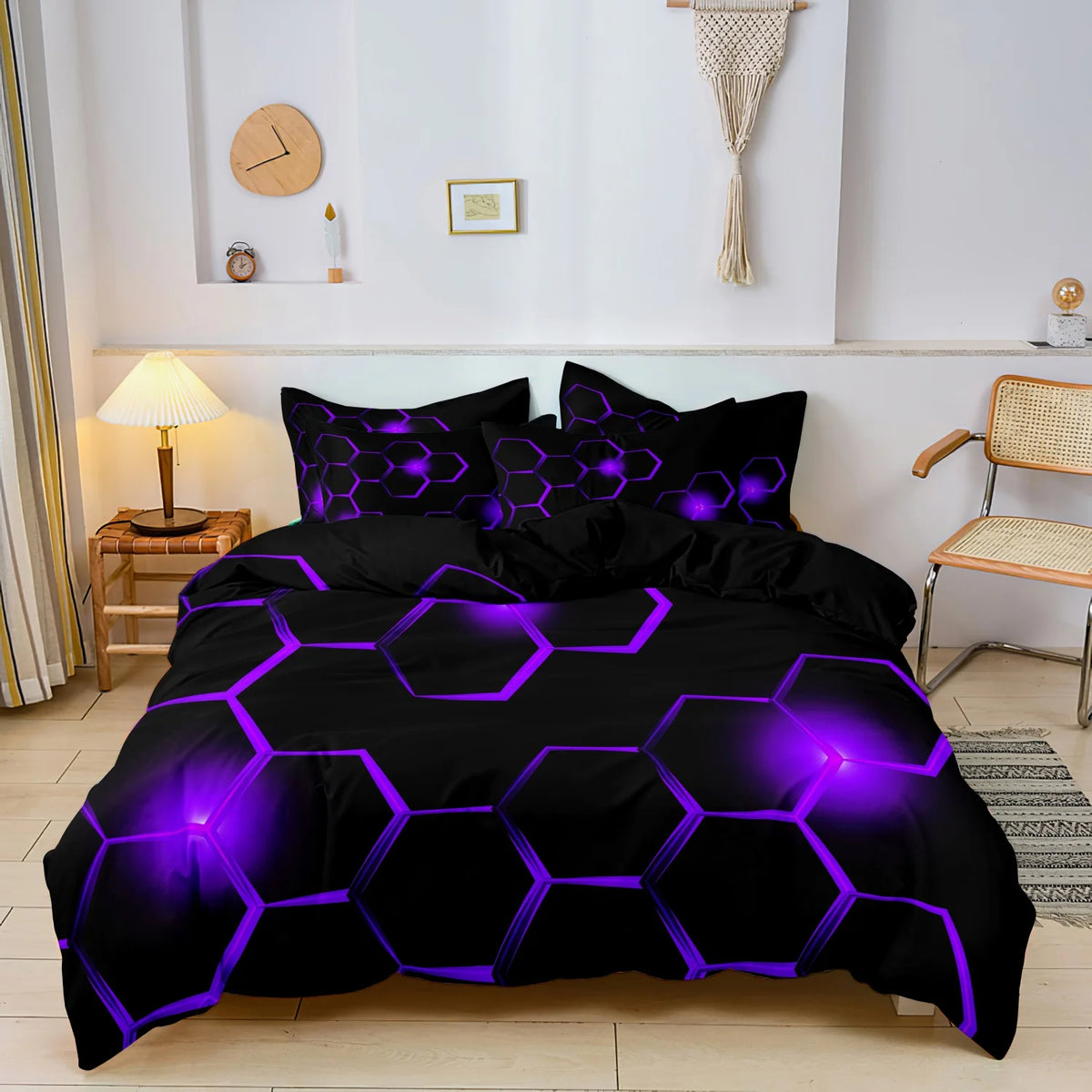 Geometric 3D Hexagonal Honeycomb Duvet Cover Set