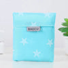 Light blue fabric pouch with white stars and a rectangular tag labeled BAGCU