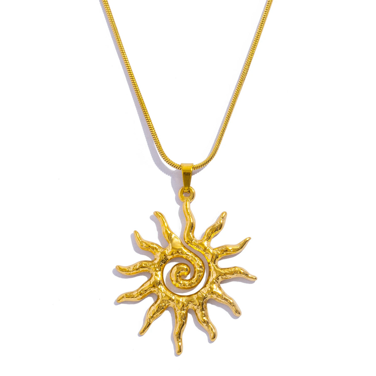 Goldspirale-Sonnenanhänger-Halskette auf dünner Goldkette
