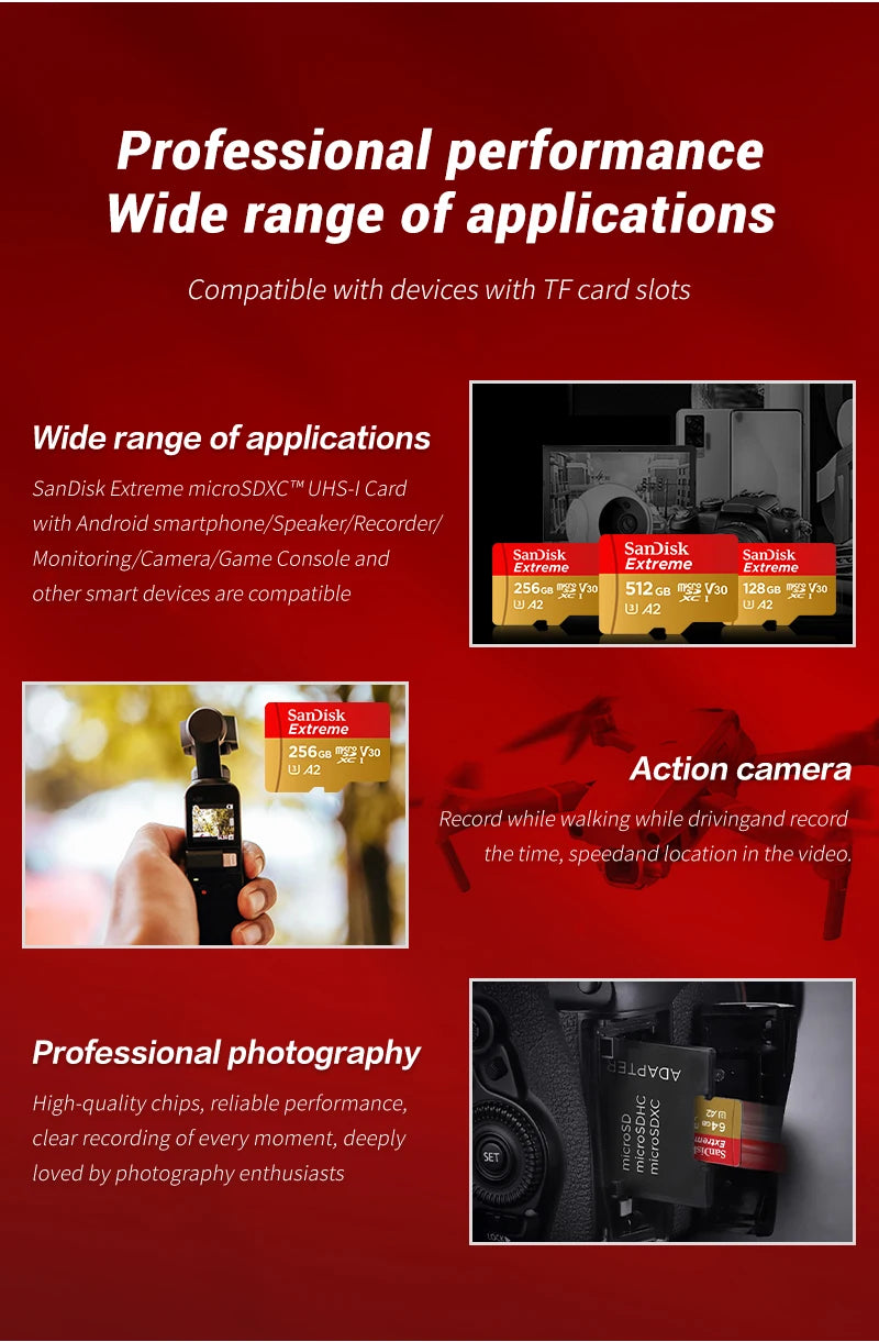 SanDisk Extreme microSDXC Card – U3 V30 High-Speed Storage (64GB–1TB)