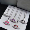 Rhinestone Heart & Saturn Pendant Jewelry Set