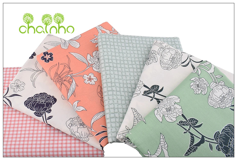Floral Printed Twill Cotton Fabric for Quilting & Sewing – 6 Piece Set