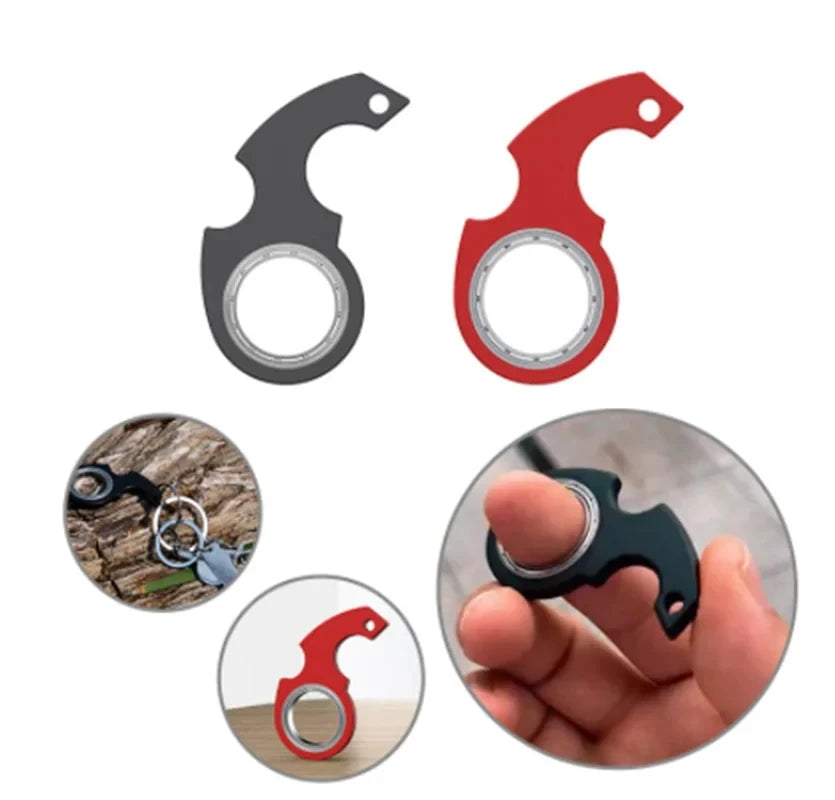 Three soft foam sports stress balls in black and red colors shown in various forms.