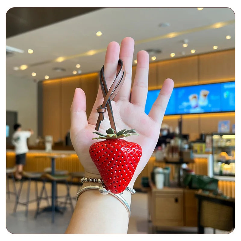 3D Strawberry Bag Charm Keychain
