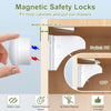 Magnetic safety locks for cabinets and drawers showing switch on and off functionality