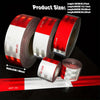Rolls of DOT-C2 reflective safety tape showing various lengths and widths for vehicles and outdoor gear