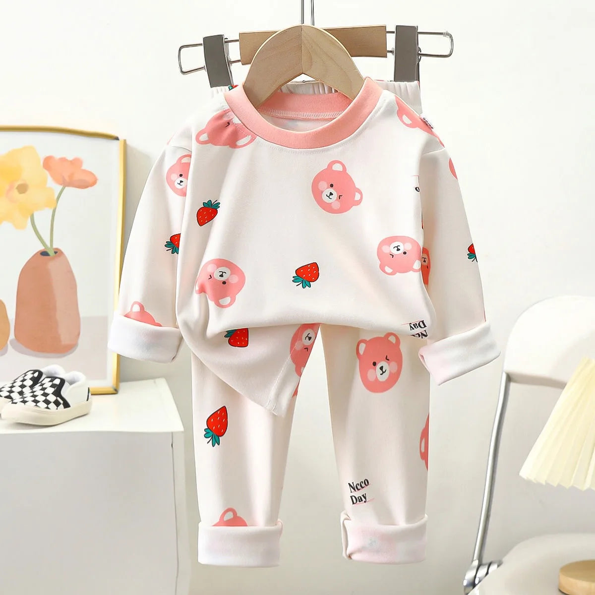 Kids' Cartoon Print Cotton Pajama Set – Long Sleeve Two-Piece Sleepwear