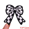 Black and white checkered fabric bow embroidery patch set