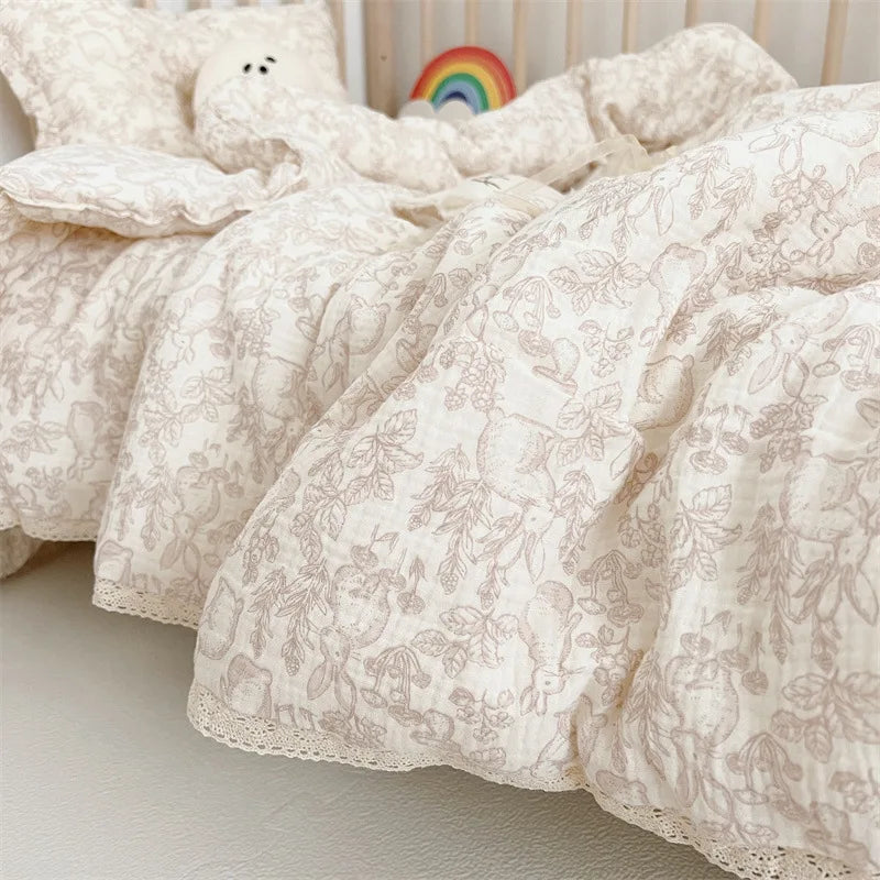 Vintage Floral Cotton Muslin Baby Quilt