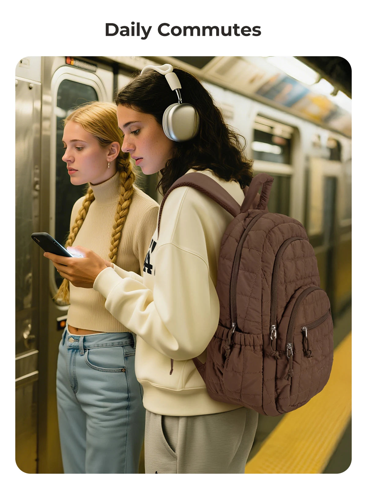 Quilted Casual Daypack with Padded Laptop Compartment