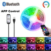 Bluetooth controlled RGB LED strip light illuminating various colors and patterns.