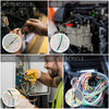 Four panels showing motorcycle, boat, home, and vehicle applications of solder seal wire connectors.