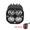 Black LED spotlight with three circular lights and an on/off switch