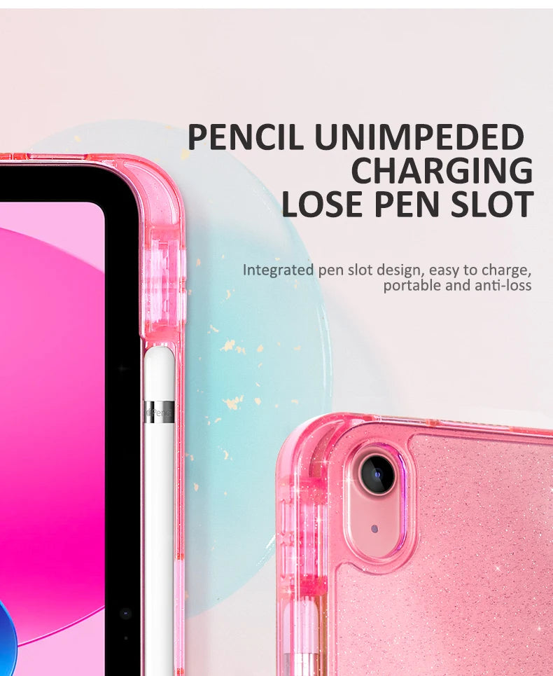 Rosa Glitzer-Hülle für iPad Pro mit integriertem Stiftfach
