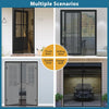 Multiple scenarios showing different types of magnetic screen doors including front, sliding, and double glass doors