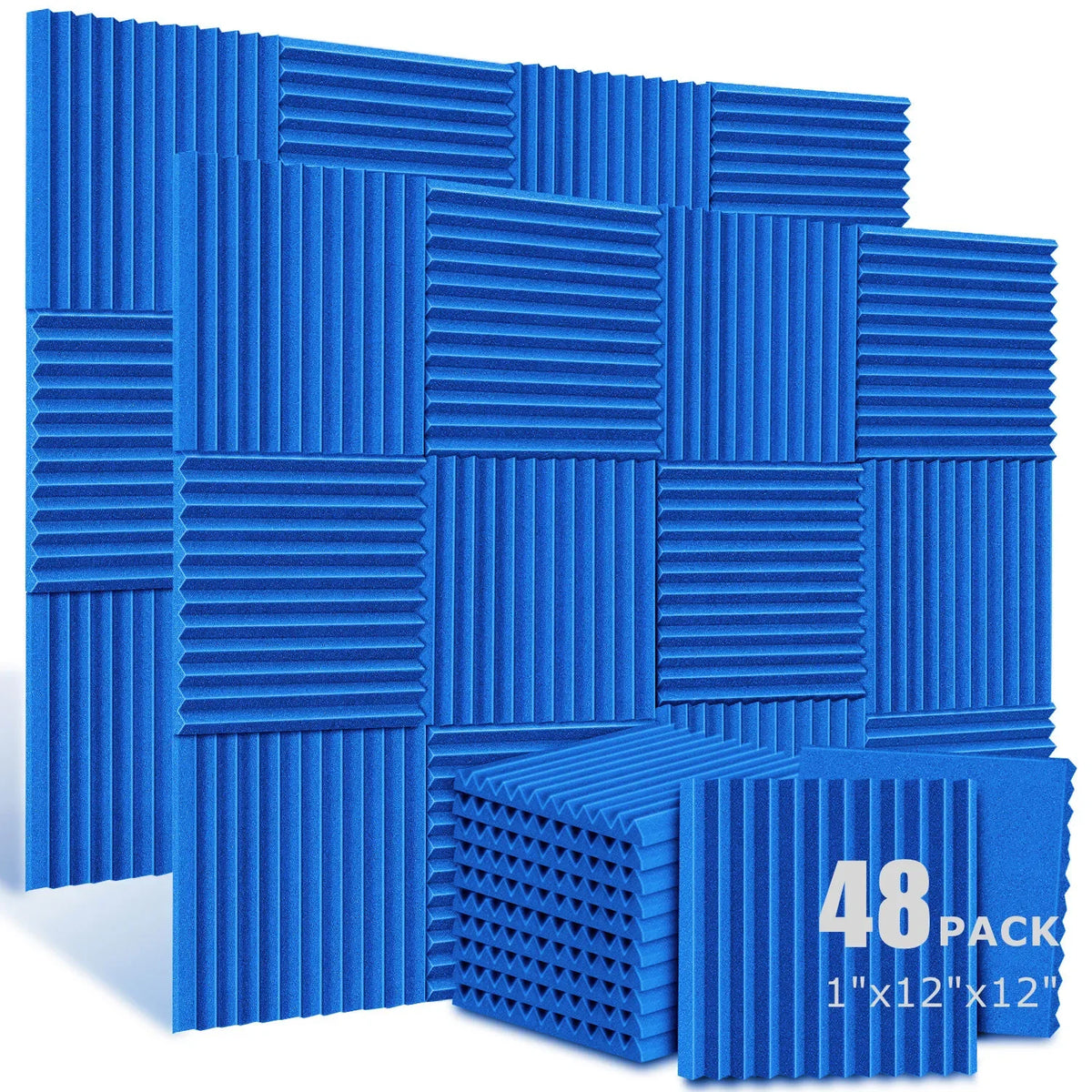 Acoustic Foam Wedge Panels for Soundproofing & Studio Treatment (48-Pack)