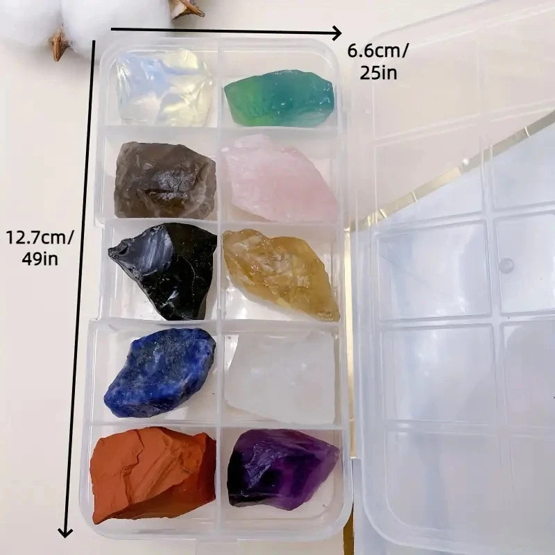 Natural Raw Crystal Gemstone Set with Storage Box