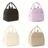 Three insulated corduroy lunch bags in black, pink, and beige shown from the front.