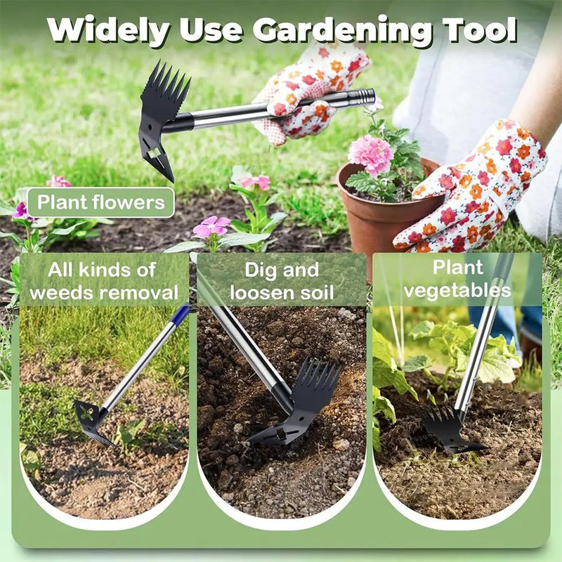 2-in-1 Long Handle Garden Hoe & Weed Rake