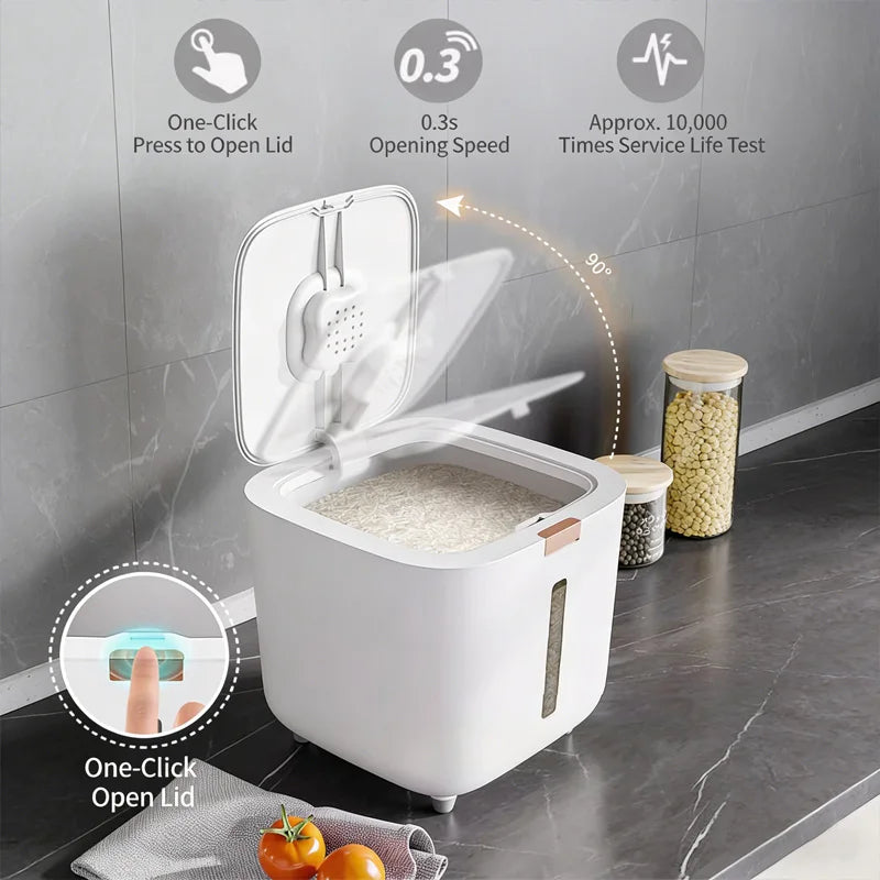Airtight Rice Storage Container with Double Silicone Seal and Recessed Latch