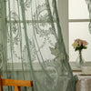 Green Lace Curtains 84 Inches Long, Boho Sheer Florals with Scallop Ruffle