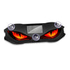A black solar-powered devil eye LED rear window warning light with a solar panel and red lights.