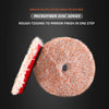 Orange microfiber disc series polishing pad showing a transition from rough to mirror finish